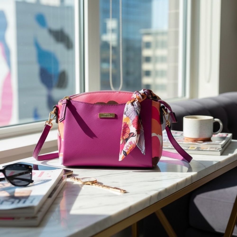 Trina Turk Wildflower Floral Plum Color Purse Satchel Shoulder/ Crossbody Bag - Picture 6 of 6